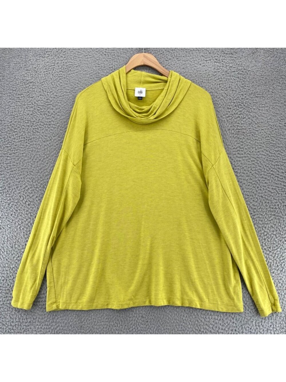 CAbi Top Womens Small Mustard Cowl Neck Long Sleeve Slouchy Stretch Knit Tunic